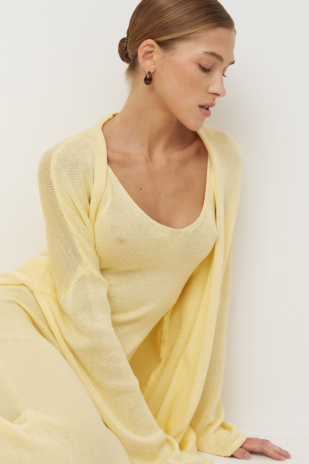 Solid V Neck Cotton Knit Bodycon Two Piece Set image 23