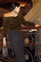 Chic Solid Furry Thick Off-shoulder Coat image 4