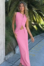 Chic Solid Ribbed Cardigan Tank Two Piece Skirt Sets image 9