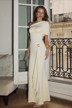 Sexy Asymmetrical Shoulder Tie Wrap Bodycon Maxi Dress image 2
