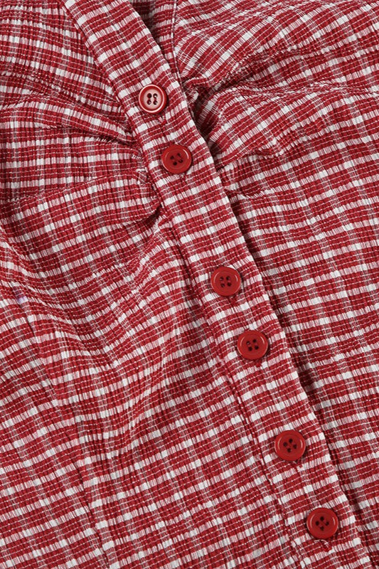 Preppy Plaid Button Down Collar Slim Blouse image 6