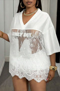 Number Print Loose Street Sheer Lace T-shirt image 1