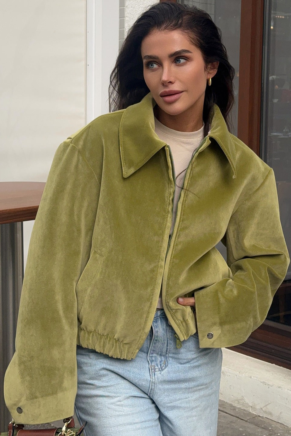 Solid Velour Collared Jacket image 2