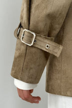 Vintage Suede Lapel Tie Waist Jacket Coat image 6