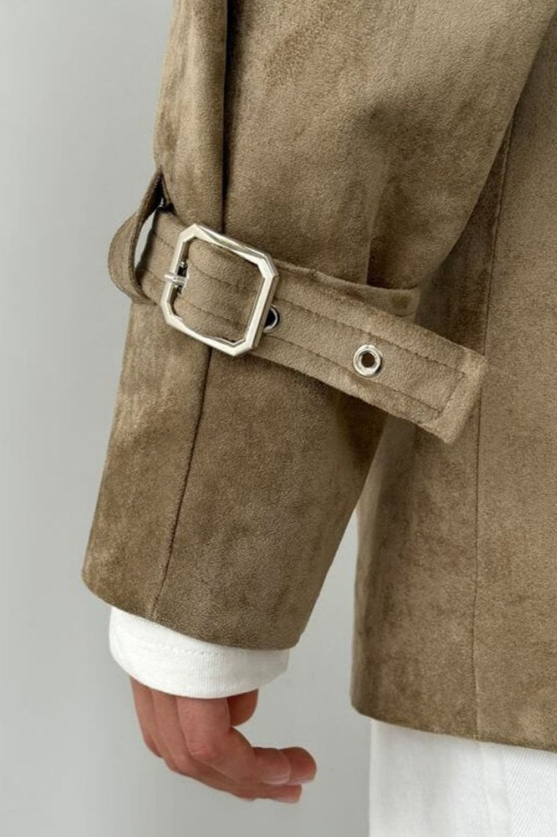 Vintage Suede Lapel Tie Waist Jacket Coat image 6
