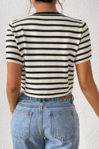 Striped Tie-Front Knit Short Sleeves Cardigan image 6