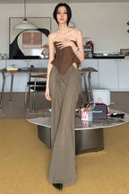 Tie Strapless High Waist Color Block Patchwork Maxi Dress image 3