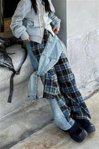 Plaid Patchwork High Waist Denim Pant image 4