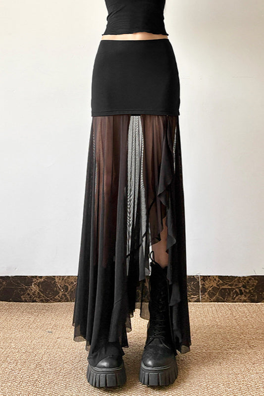 Mesh High-Waisted Sexy Midi Skirt image 3