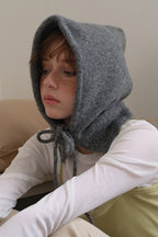 Solid Wool Drawstring Oversized Knitted Balaclava Hat image 5