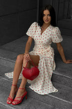 Cotton Print Tie Puff Sleeve Midi Dress image 9