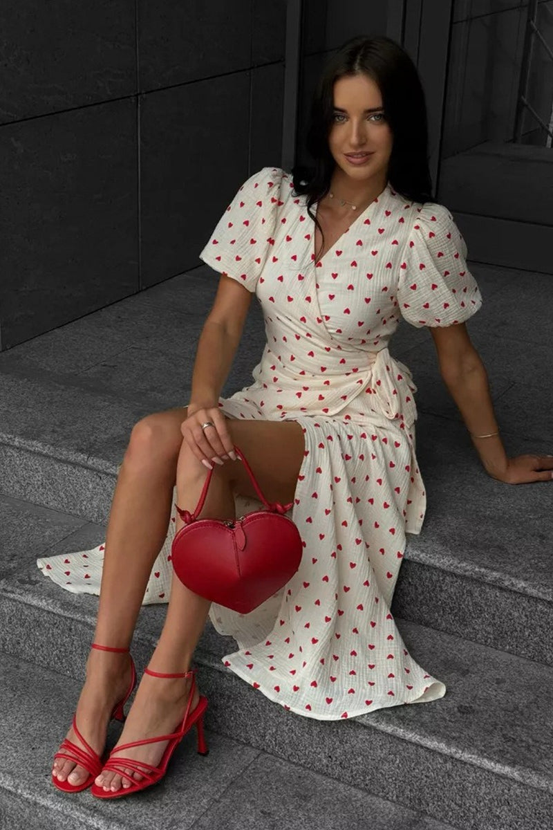Cotton Print Tie Puff Sleeve Midi Dress image 9