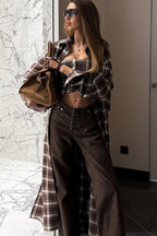 Designer Plaid Long Oversized Knee Length Shirt Overcoat image 2