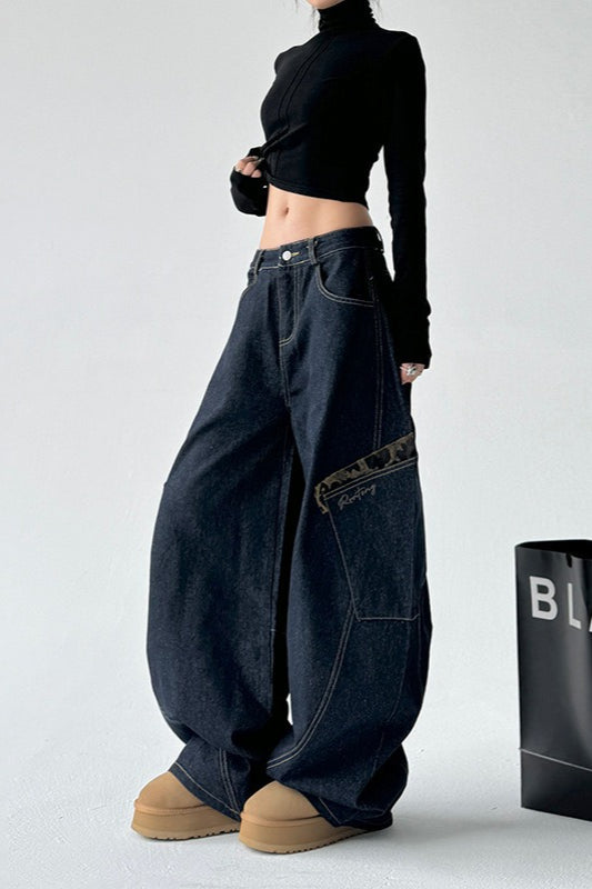 Leopard Spliced Vintage Wide Leg Jeans image 2