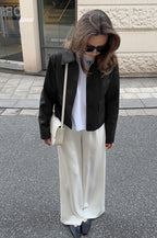 Cropped Moto Style Leather Jacket image 2