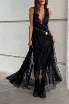 Sexy Solid V Neck Loose Lace Maxi Dress image 2