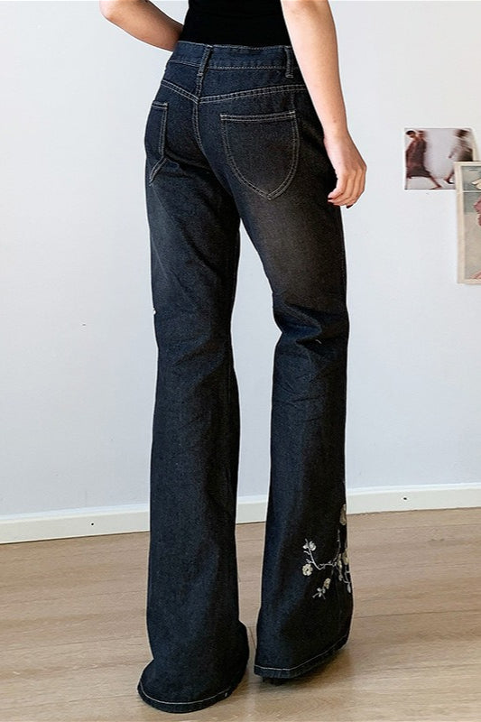 Plant Embroidered Low Waist Flare Jeans image 3
