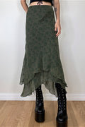 Floral Green Chiffon Irregular Maxi Skirt image 1