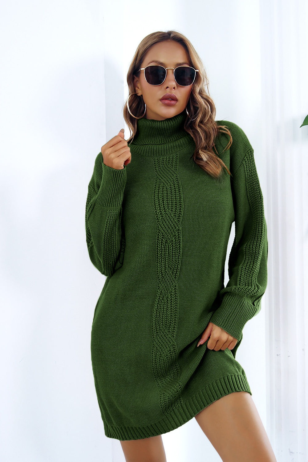 Cable Knit Turtleneck Sweater Dress image 12