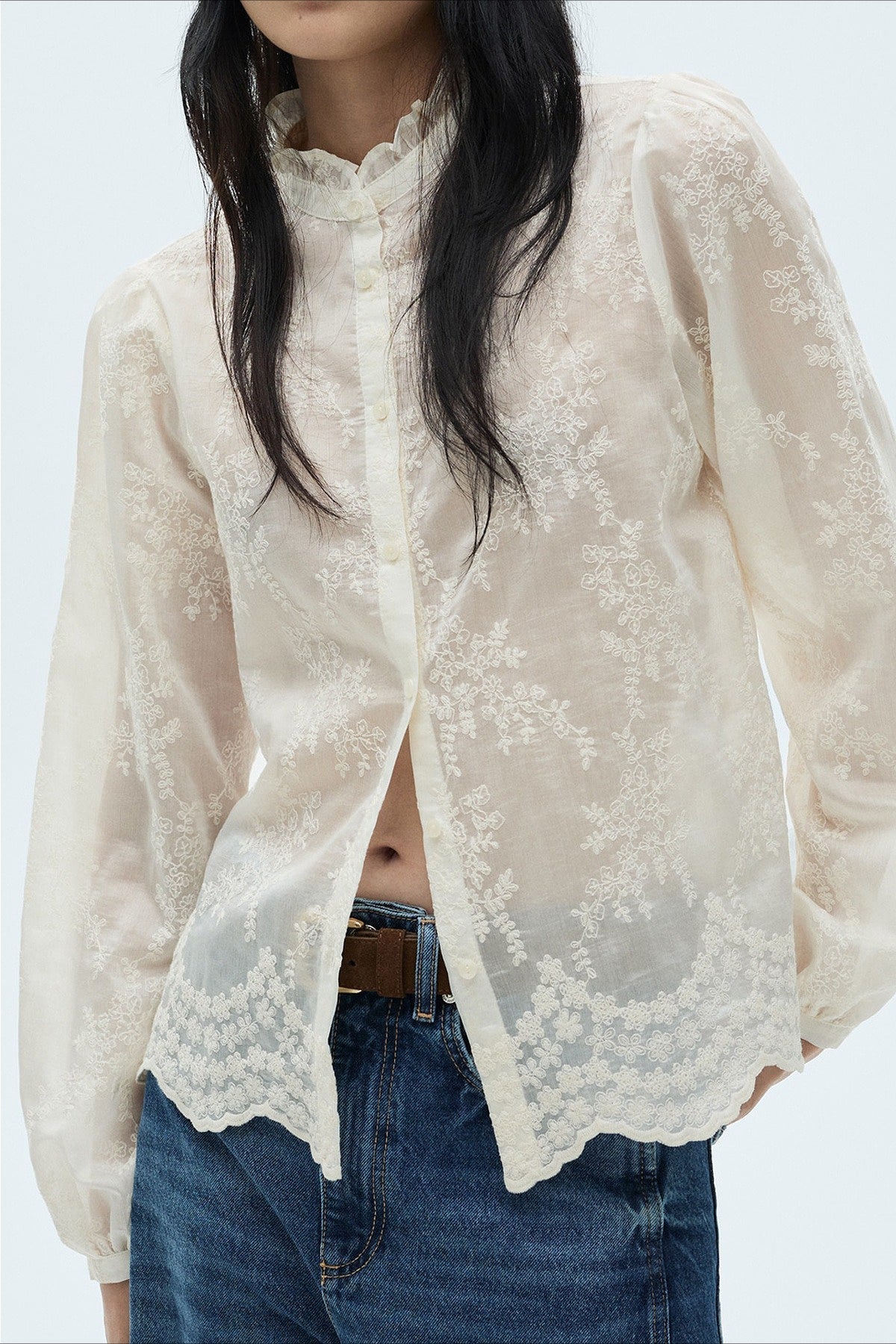 Sheer Tencel Chiffon Embroidered Blouse image 1