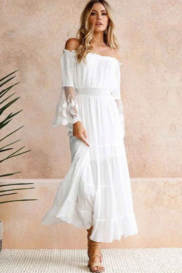 Flare Sleeve Off Shoulder Boho Dress image 1