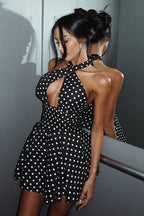 Polka Dot Halter Cutout Backless Mini Dress image 2