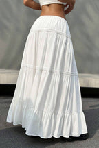White Casual Tiered Midi Skirt image 4