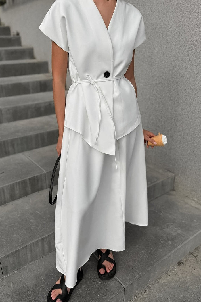 Minimalist Tie Sleeveless Midi A Line Skirt Set image 7