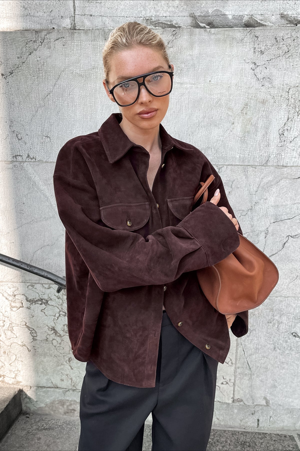 Brown Suede Loose Blazer Coat image 1