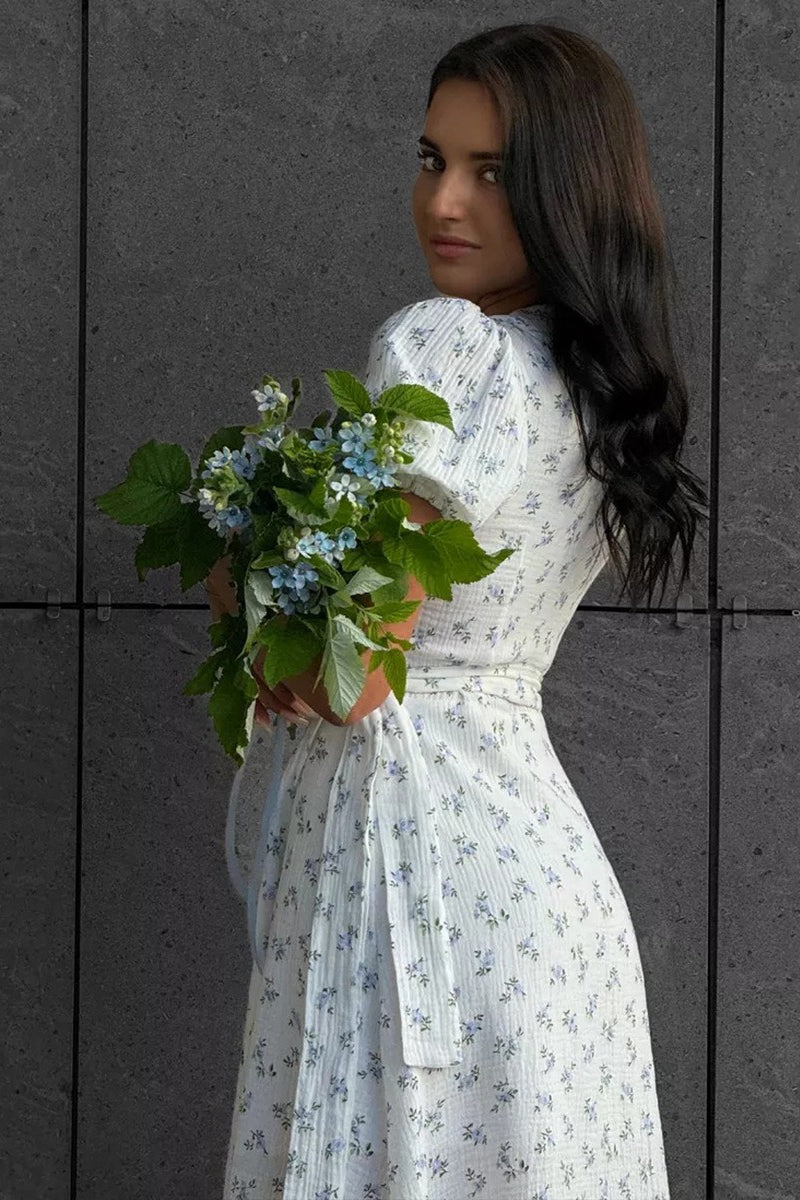 Printed Puff Sleeve Cotton Midi Dress image 12