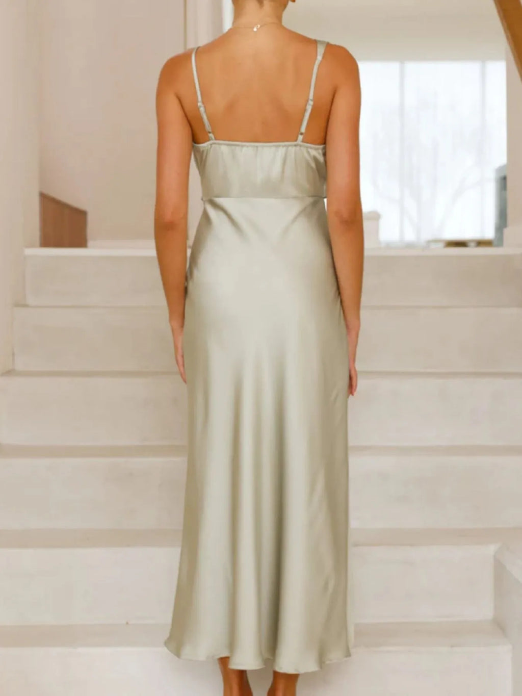 Willa Satin Dress detail view styled for Avrienne