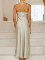 Willa Satin Dress detail view styled for Avrienne