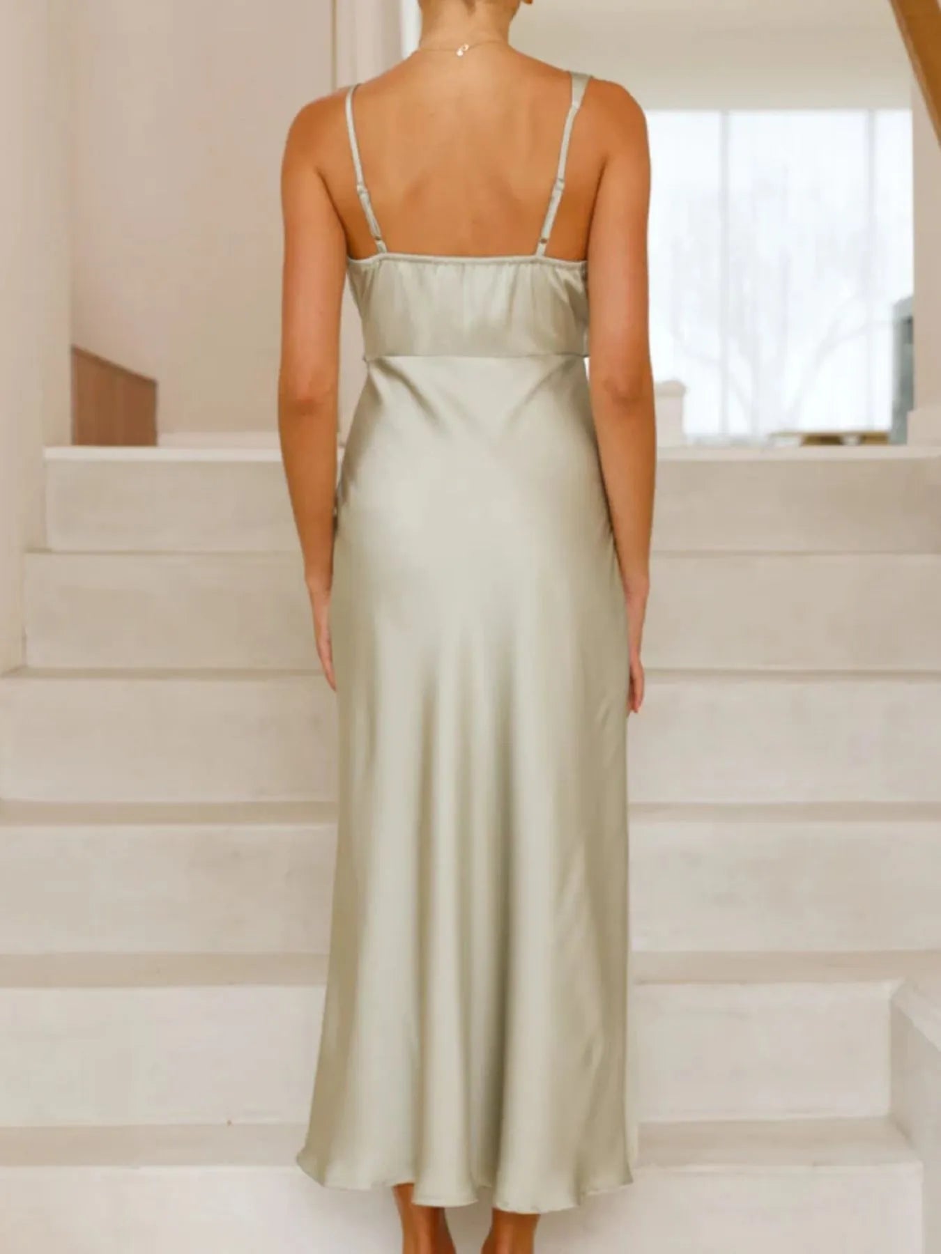 Willa Satin Dress detail view styled for Avrienne