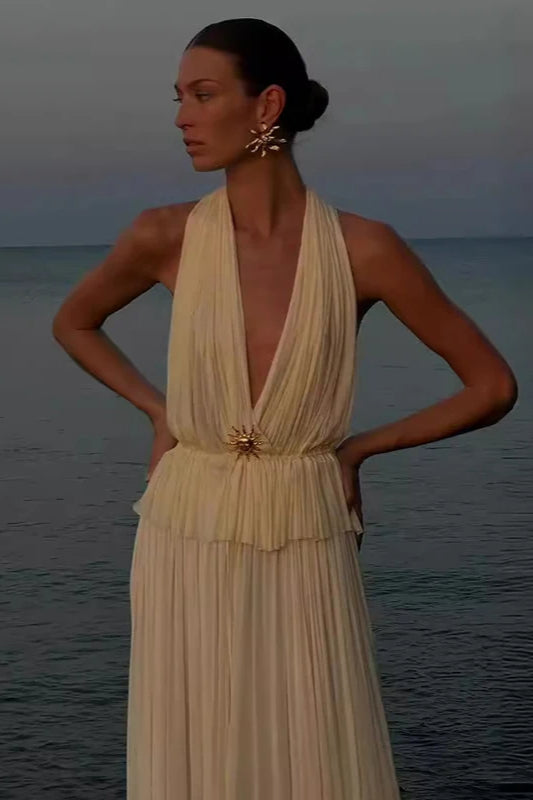 Pleated Halter Top Boho Dress image 1