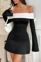 Flare Sleeve Color Block Cocktail Dress image 1