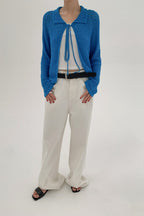 Hollow-Out Collared Tie-Waist Long-Sleeve Short Knit Cardigan image 14