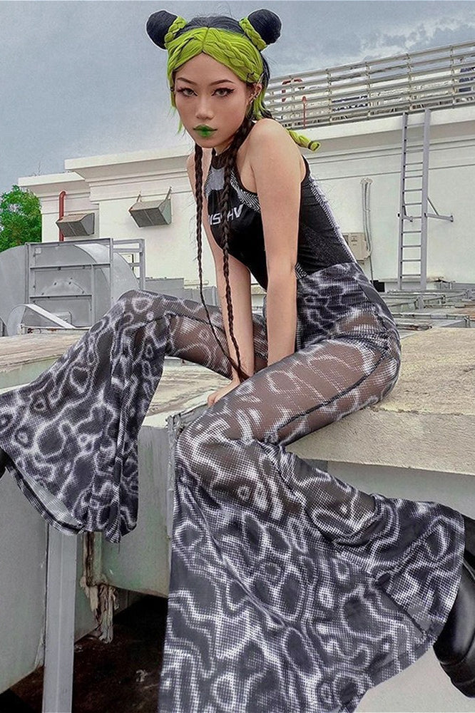 Floral High Waist Mesh Flare Pants image 1