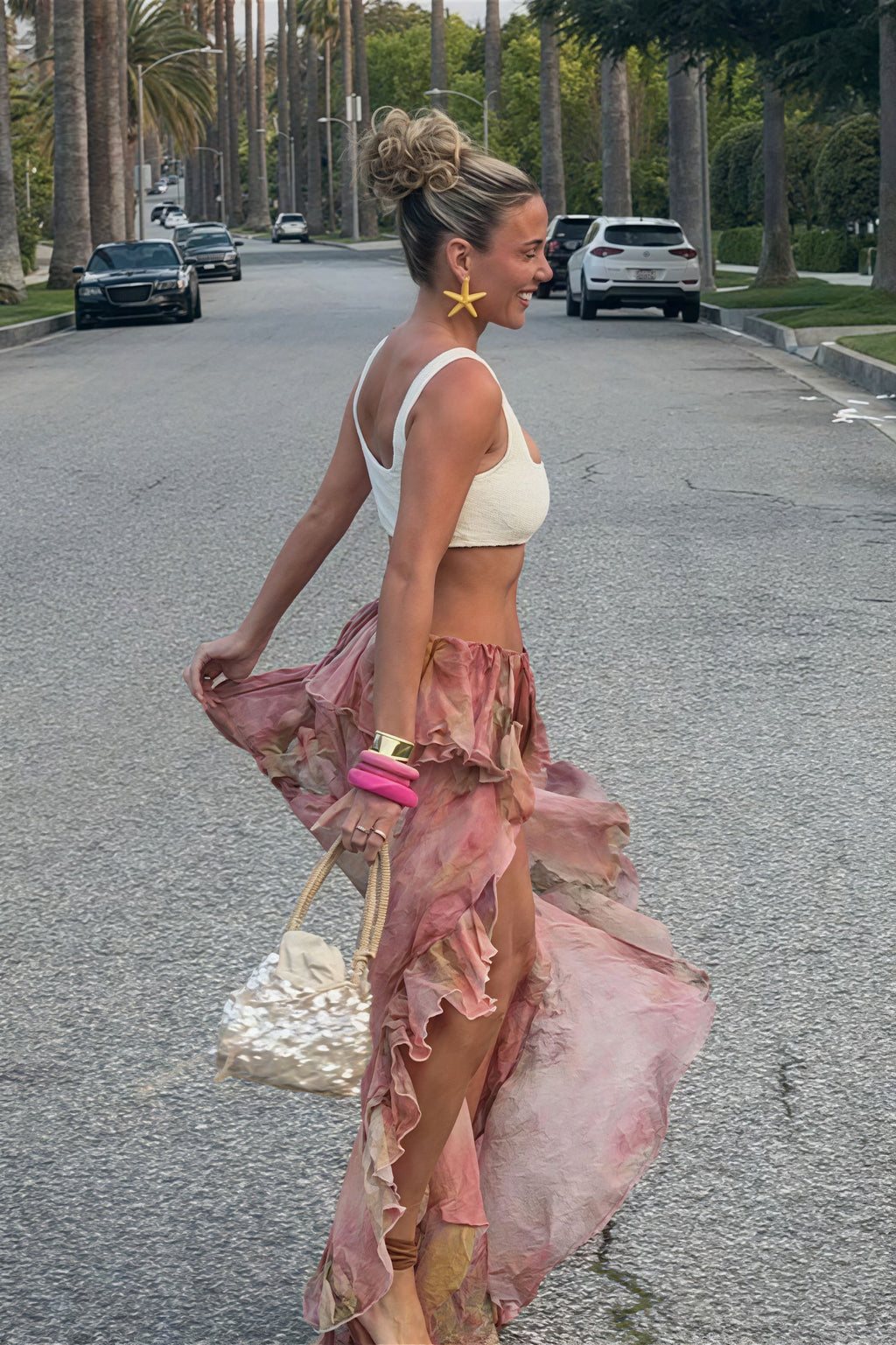 Floral Ruffled Asymmetrical Layered Skirt image 4