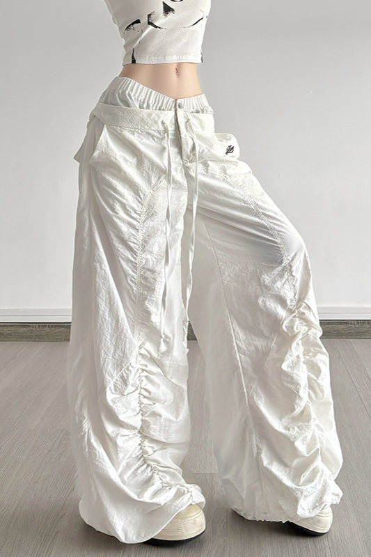 White Drawstring Wide-Leg Cargo Pant image 2