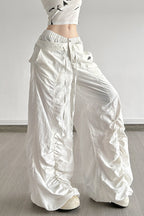 White Drawstring Wide-Leg Cargo Pant image 2