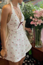 Cherry Print Halter Backless Mini Dress image 3