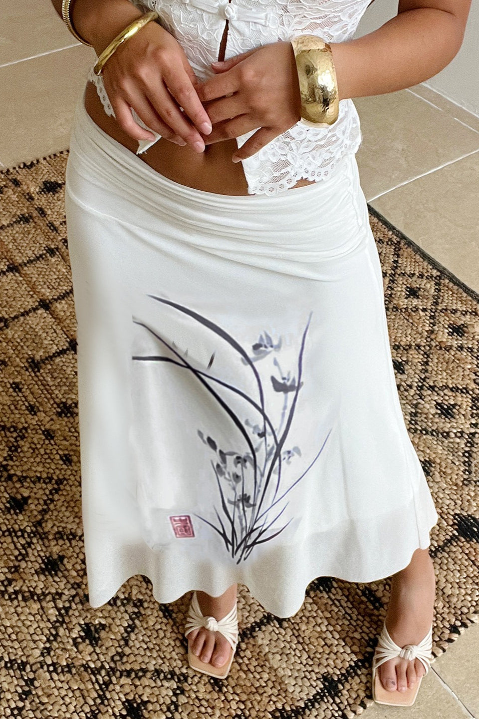 Elegant Floral Irregular Mesh Skirt image 5