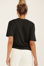 Minimalist Solid Deep V Neck Slub Cotton Loose T-shirt image 7