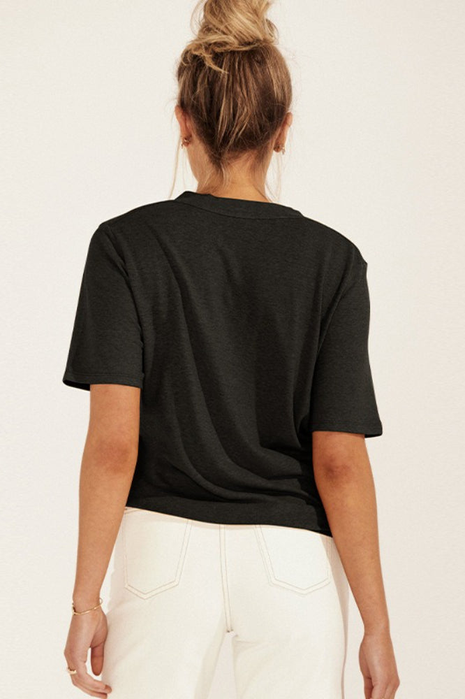 Minimalist Solid Deep V Neck Slub Cotton Loose T-shirt image 7