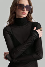 Stand Collar Solid Mesh Slim Fit Long Sleeve Tee image 6
