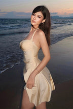 Solid Sexy Halter Bandeau Waist Cinched Mini Dress image 4