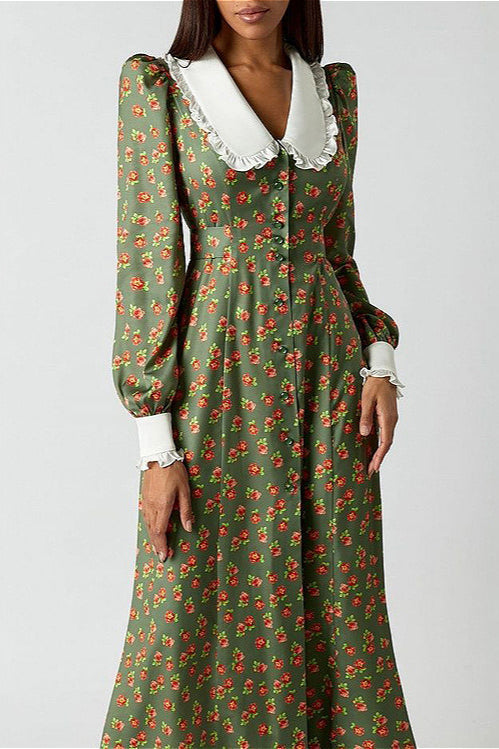 Collar Waist Cinched Stylish Floral Dress image 6