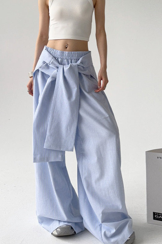 Striped Casual Tie Waist Wide Leg Pants image 1