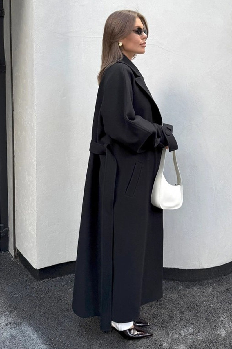 Extra-Long Wool Tie-Waist Loose Overcoat image 8