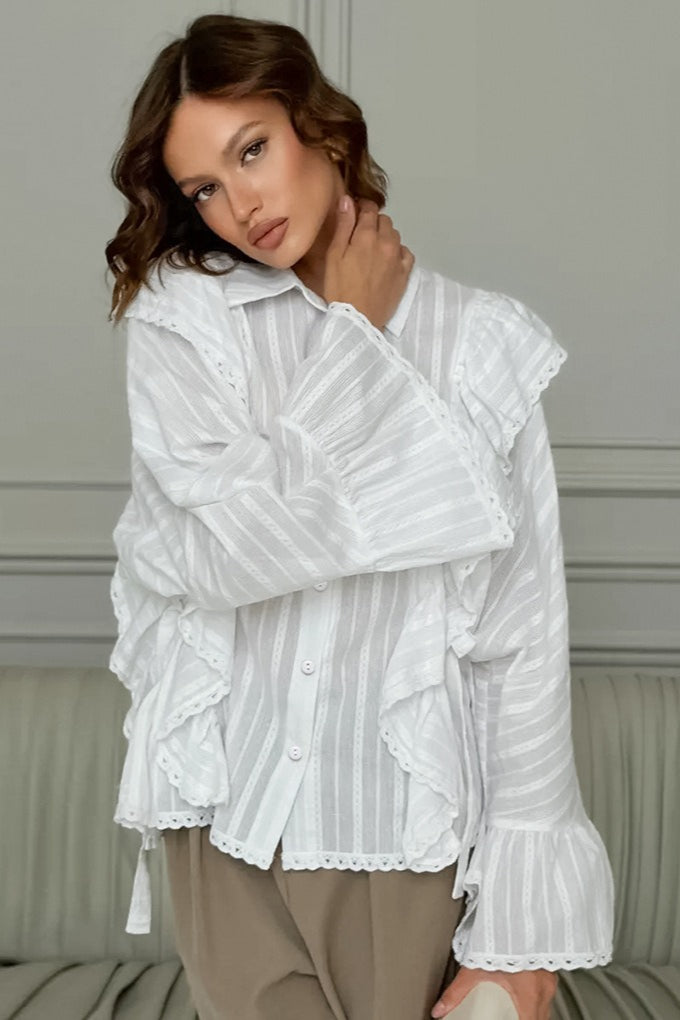 Elegant Jacquard Bell Sleeve Loose Blouse image 1